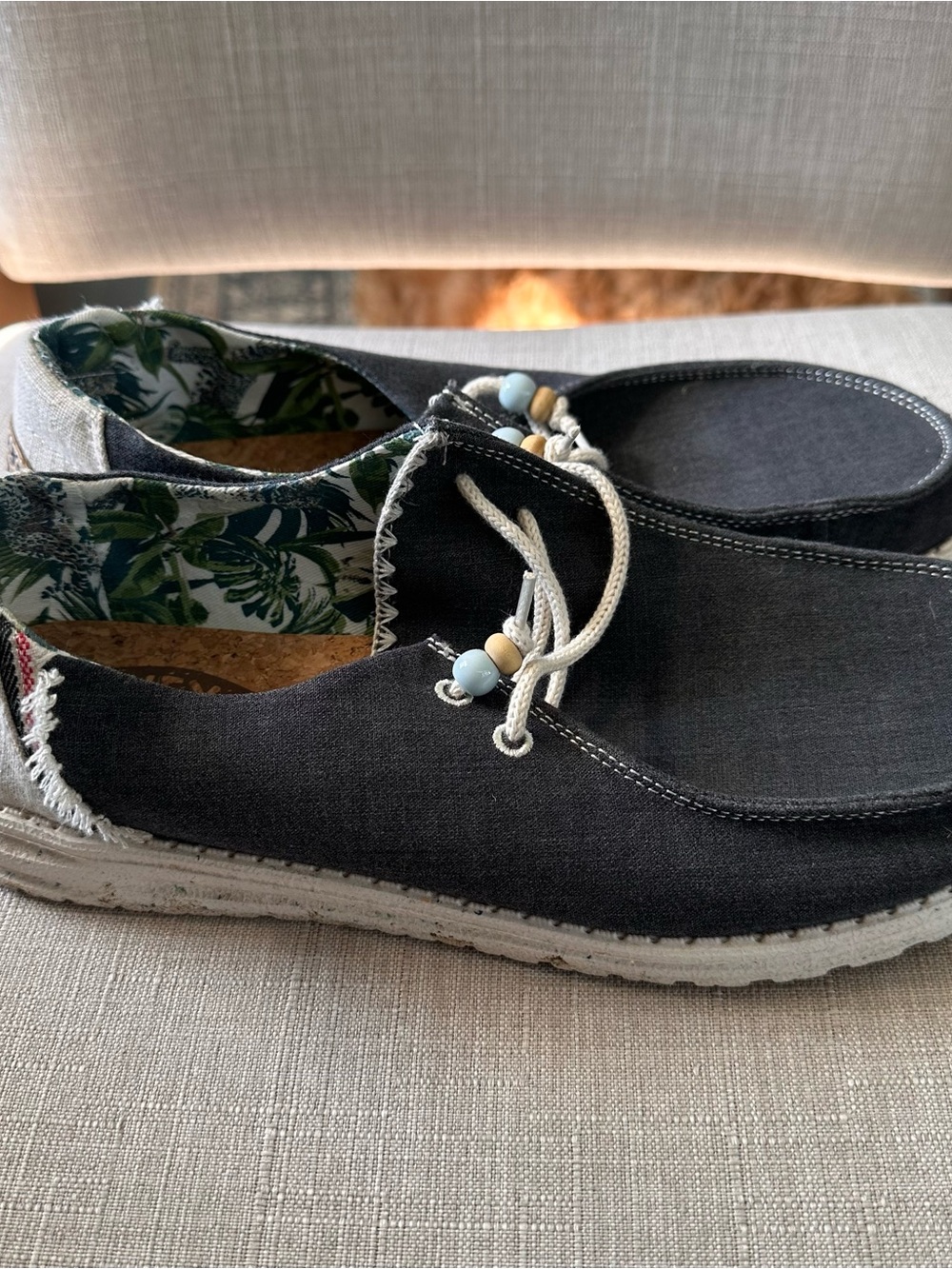 Hey Dude Wendy Fringe Canvas Slip-On Loafers with Bead-Tie Accent